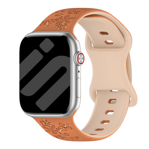 Bracelet silicone à fleurs Apple Watch (beige/marron)