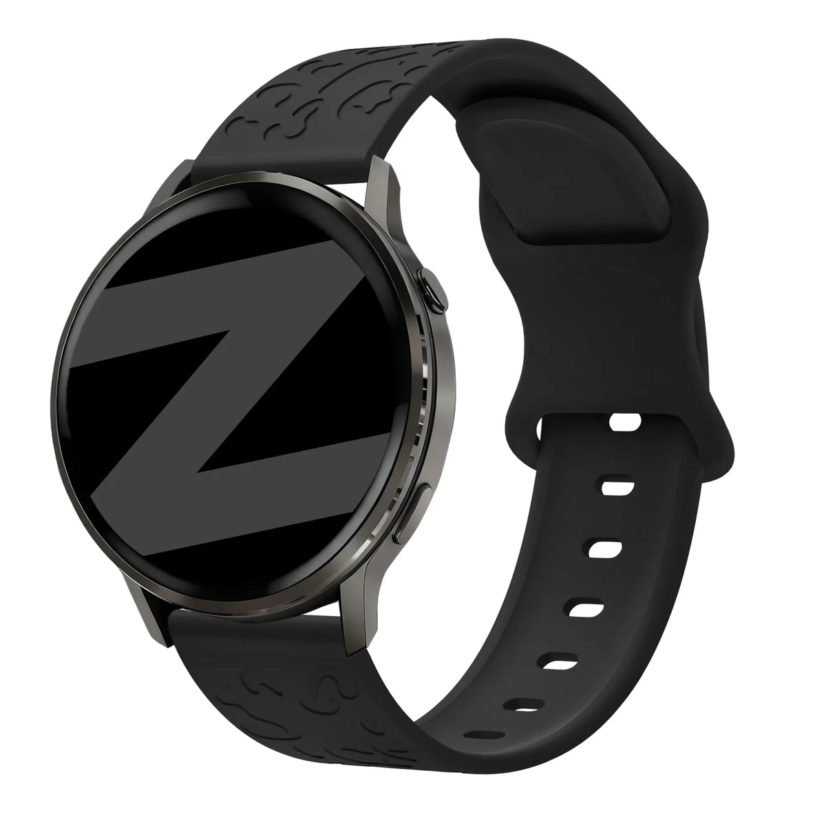Silicone Strap 'Leopard', black, on a watch, 3/4 front view