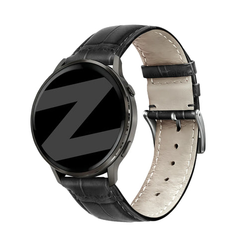 Bandz Garmin Forerunner 255 Leather Strap Crocodile Grain (Black)