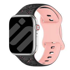 Apple Watch Flower Silikonarmband (Schwarz/Rosa)