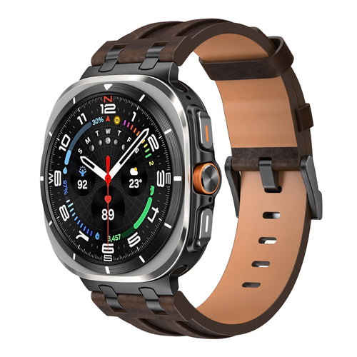 Bracelet cuir solide Samsung Galaxy Watch Ultra (marron café)