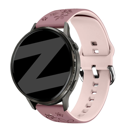Bandz Garmin Approach J1 Silikonarmband 'Flowers' (Rauchiges Lila/ Hellrosa)