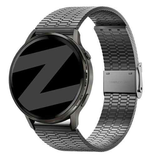 Adjustable Steel Strap, black, on a watch, 3/4 front view