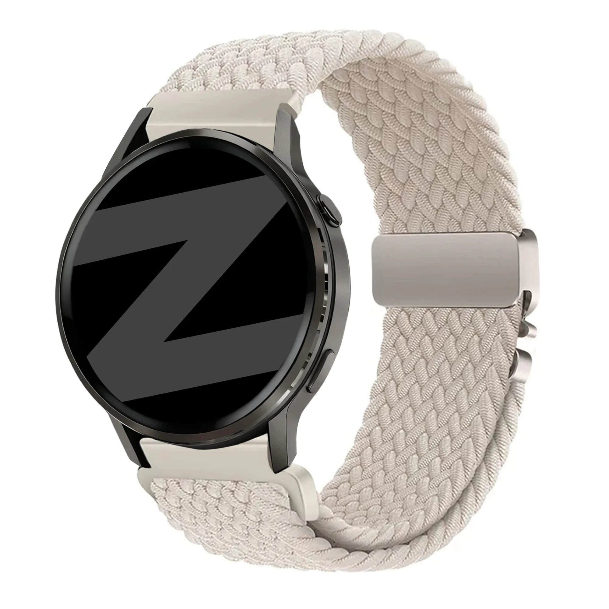 Nylon Braided Strap 'Parachute', starlight, on a watch, 3/4 front view
