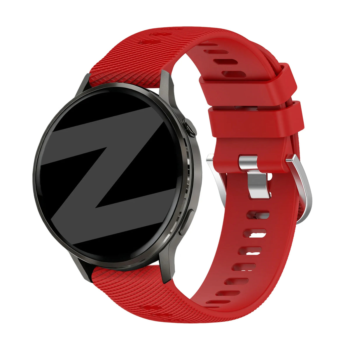 Silicone Strap 'Deluxe', red, on a watch, 3/4 front view