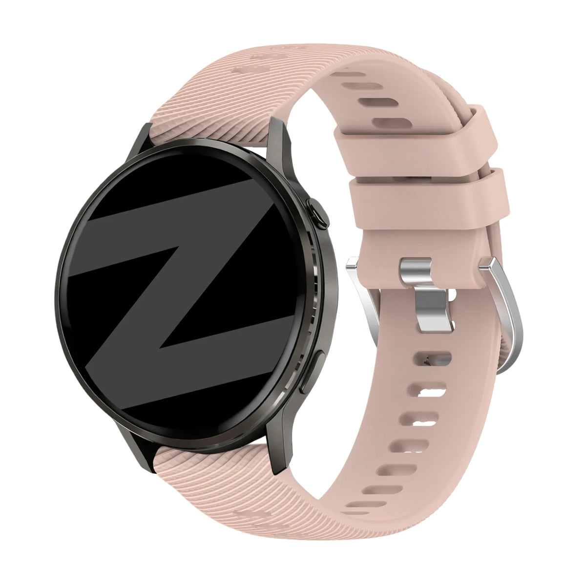 Silicone Strap 'Deluxe', light pink, on a watch, 3/4 front view
