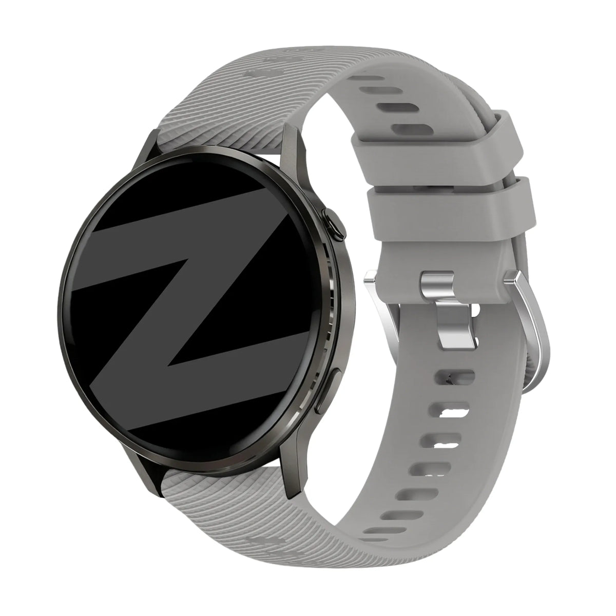 Silicone Strap 'Deluxe', grey, on a watch, 3/4 front view