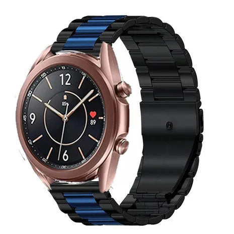 Steel Strap, black/blue, on a watch, 3/4 front view