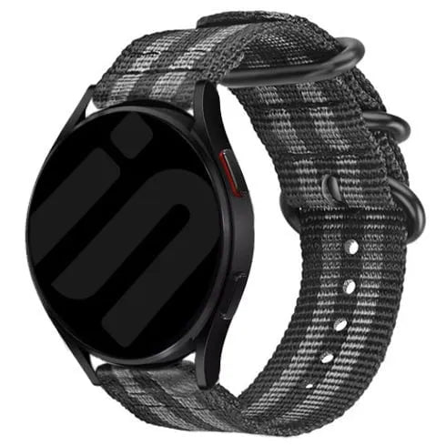 Nylon Buckle Strap, black/grey, on a watch, 3/4 front view