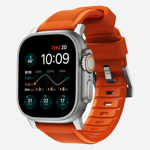 Nomad Rugged Apple Watch Silicone Strap (Silver/Ultra Orange)