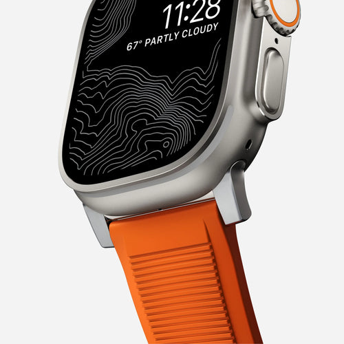 Nomad Rugged Apple Watch Silicone Strap (Silver/Ultra Orange)