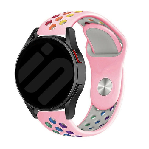 Silicone Sport Strap, pink/colourful, on a watch, 3/4 front view