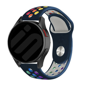 Silicone Sport Strap, dark blue/colourful, on a watch, 3/4 front view