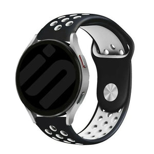 Silicone Sport Strap, black/white, on a watch, 3/4 front view