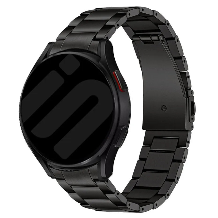 Titanium Strap, black, on a watch, 3/4 front view
