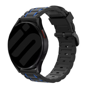 Silicone Strap 'Tough', black/blue, on a watch, 3/4 front view