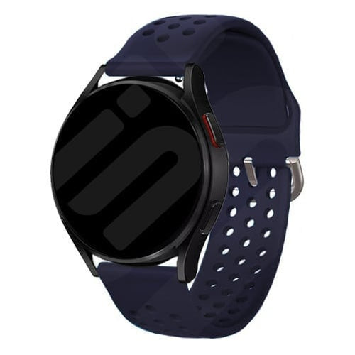 Breathable Silicone Strap, dark blue, on a watch, 3/4 front view