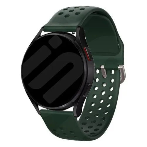 Breathable Silicone Strap, army green, on a watch, 3/4 front view