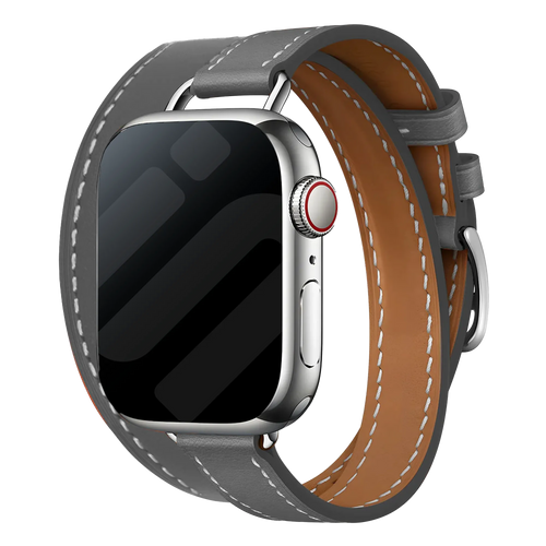 Bracelet cuir Double Tour Apple Watch (gris)