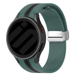 Silicone Magnetic Sport Strap, green/black, on a watch, 3/4 front view