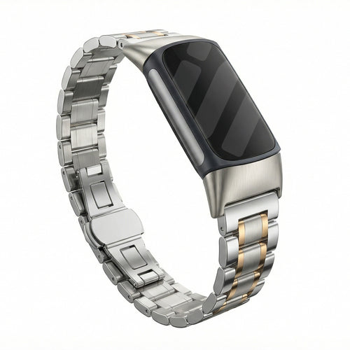 Fitbit Charge 5 Metal Link Strap (Silver/Pink)