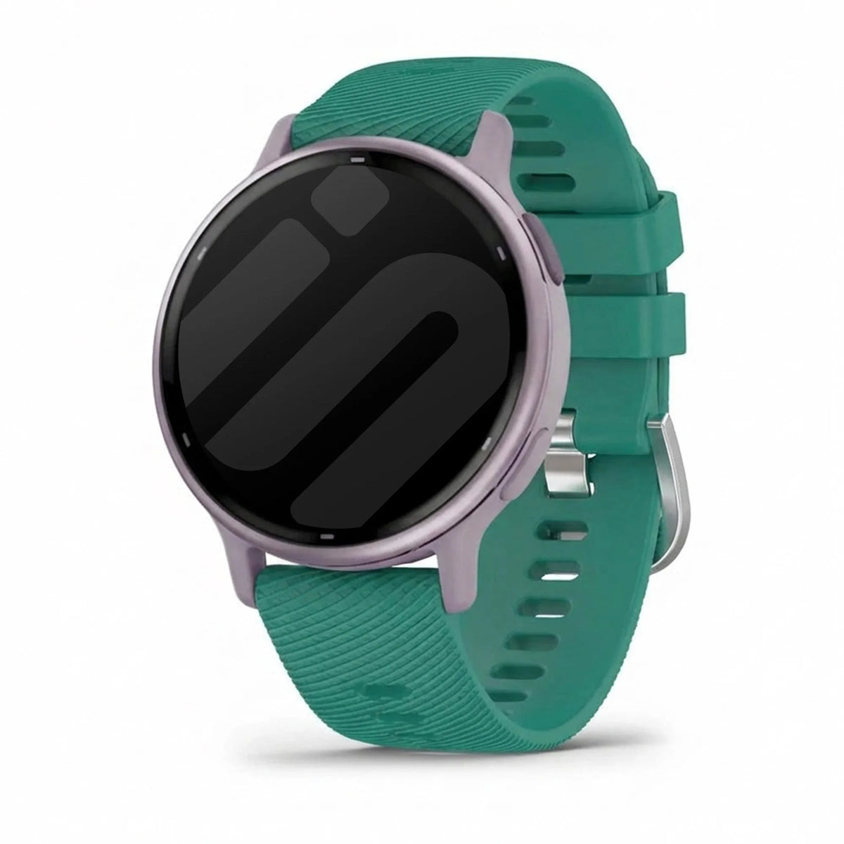 Silicone Strap, viridian, on a watch, 3/4 front view
