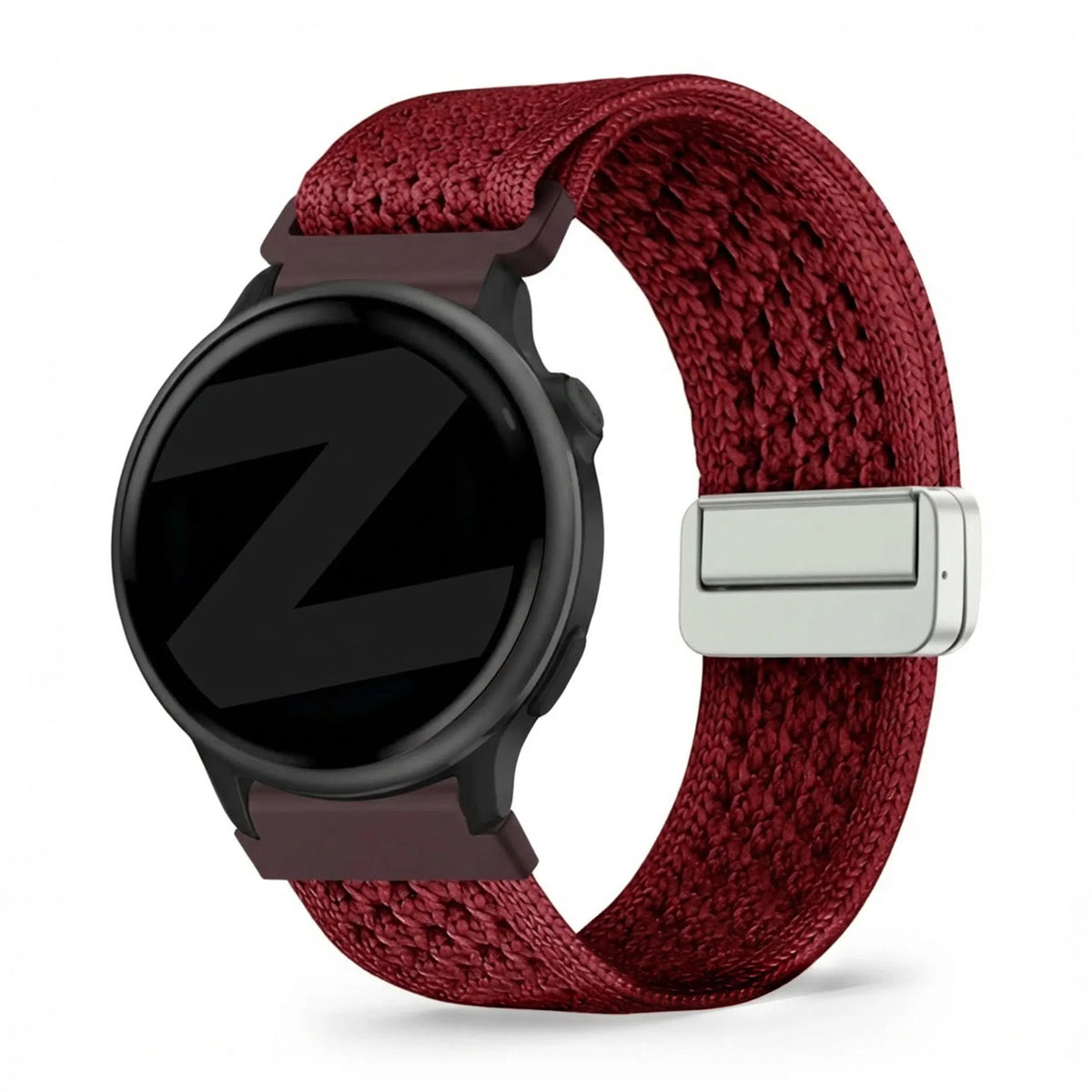 Vintage Nylon Strap, wine red, on a watch, 3/4 front view
