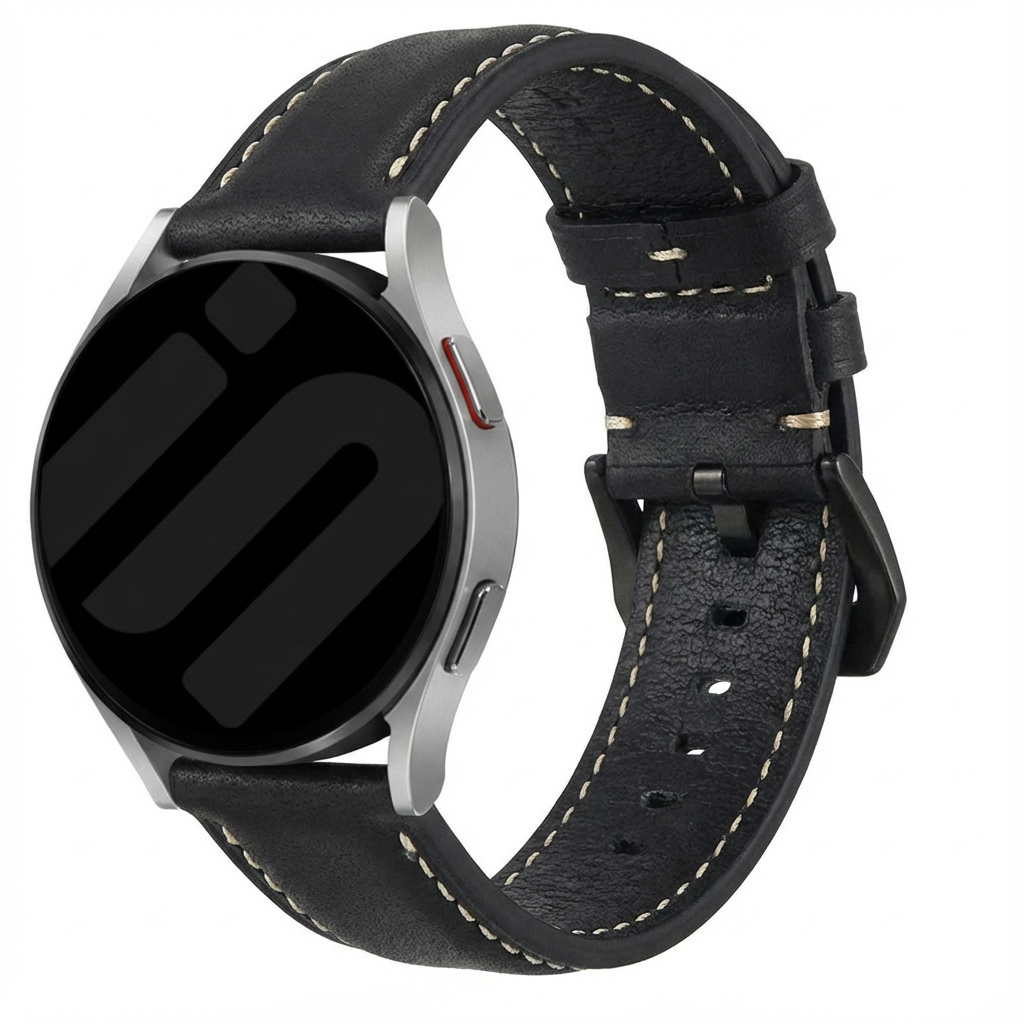 Universeel 24mm leren bandje (zwart)