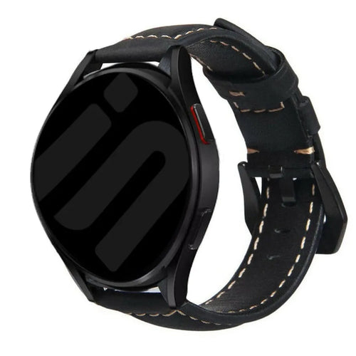 Leather Strap, black, on a watch, 3/4 front view