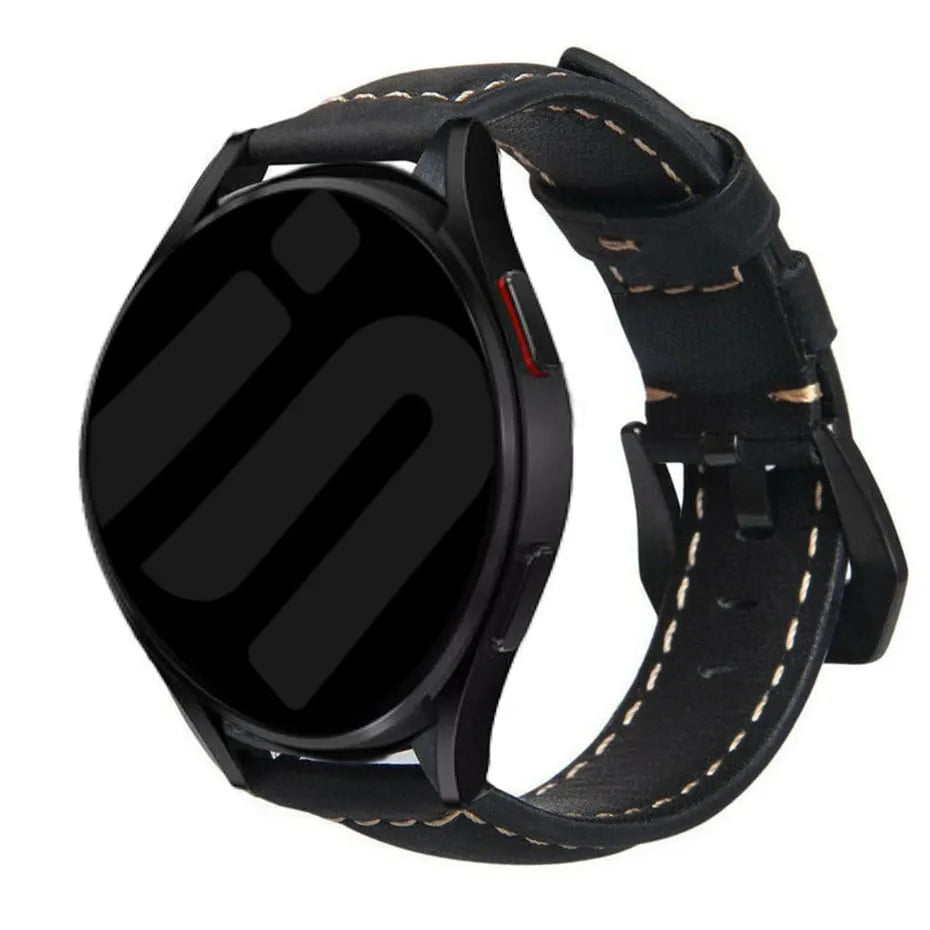 Leather Strap, black, on a watch, 3/4 front view