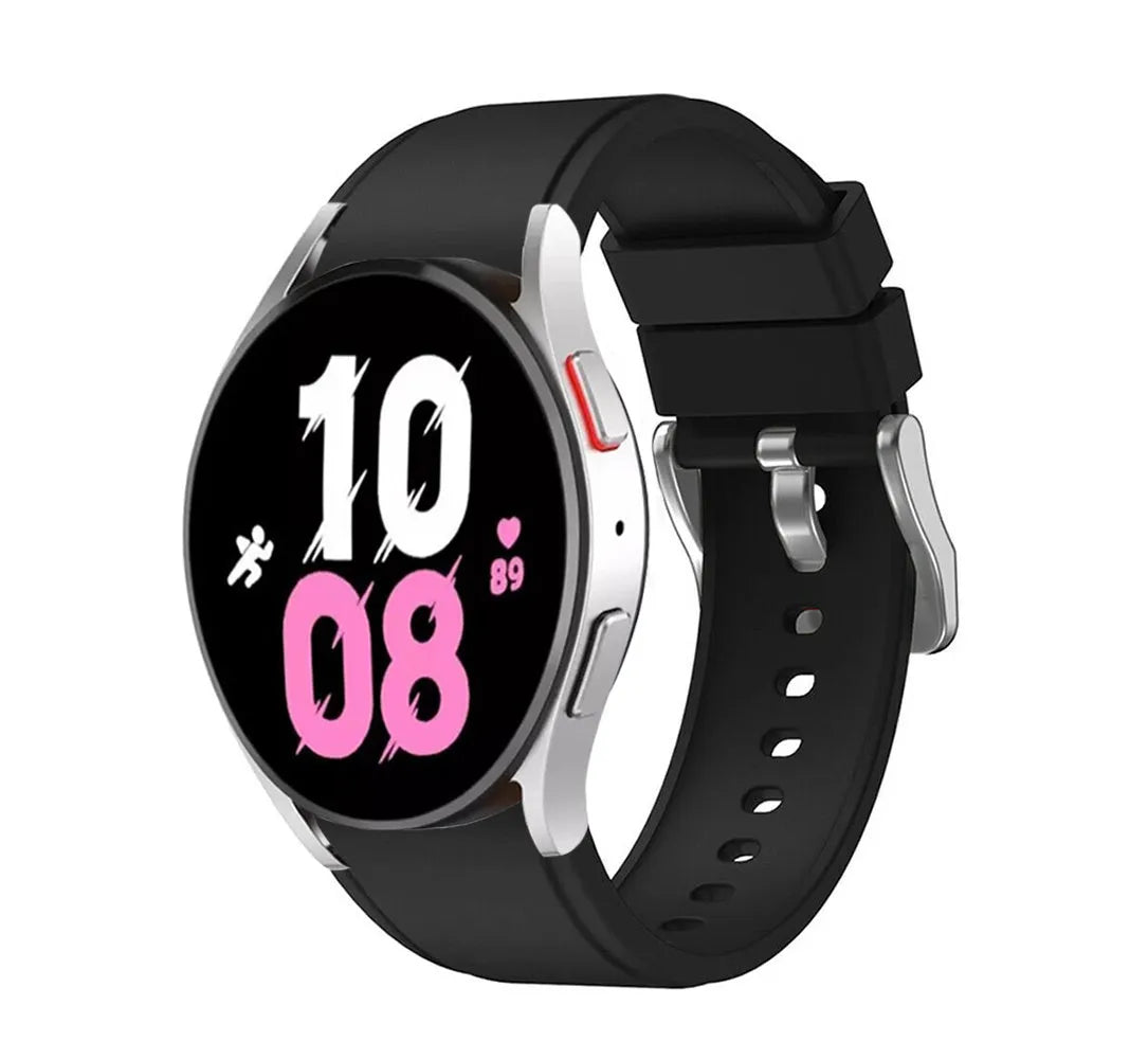 Silicone Strap 'Perfect Fit', black, on a watch, 3/4 front view