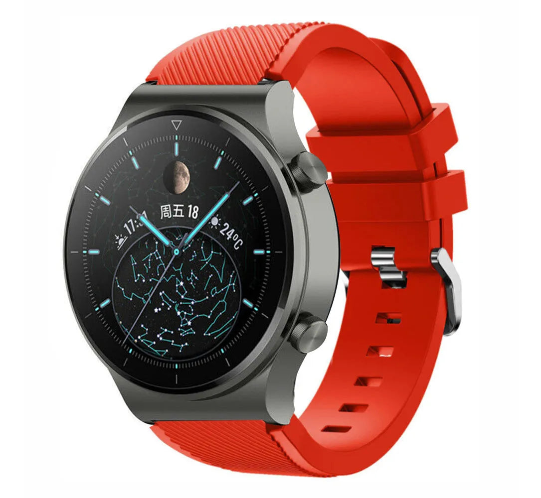 Twill Silicone Strap, red, on a watch, 3/4 front view