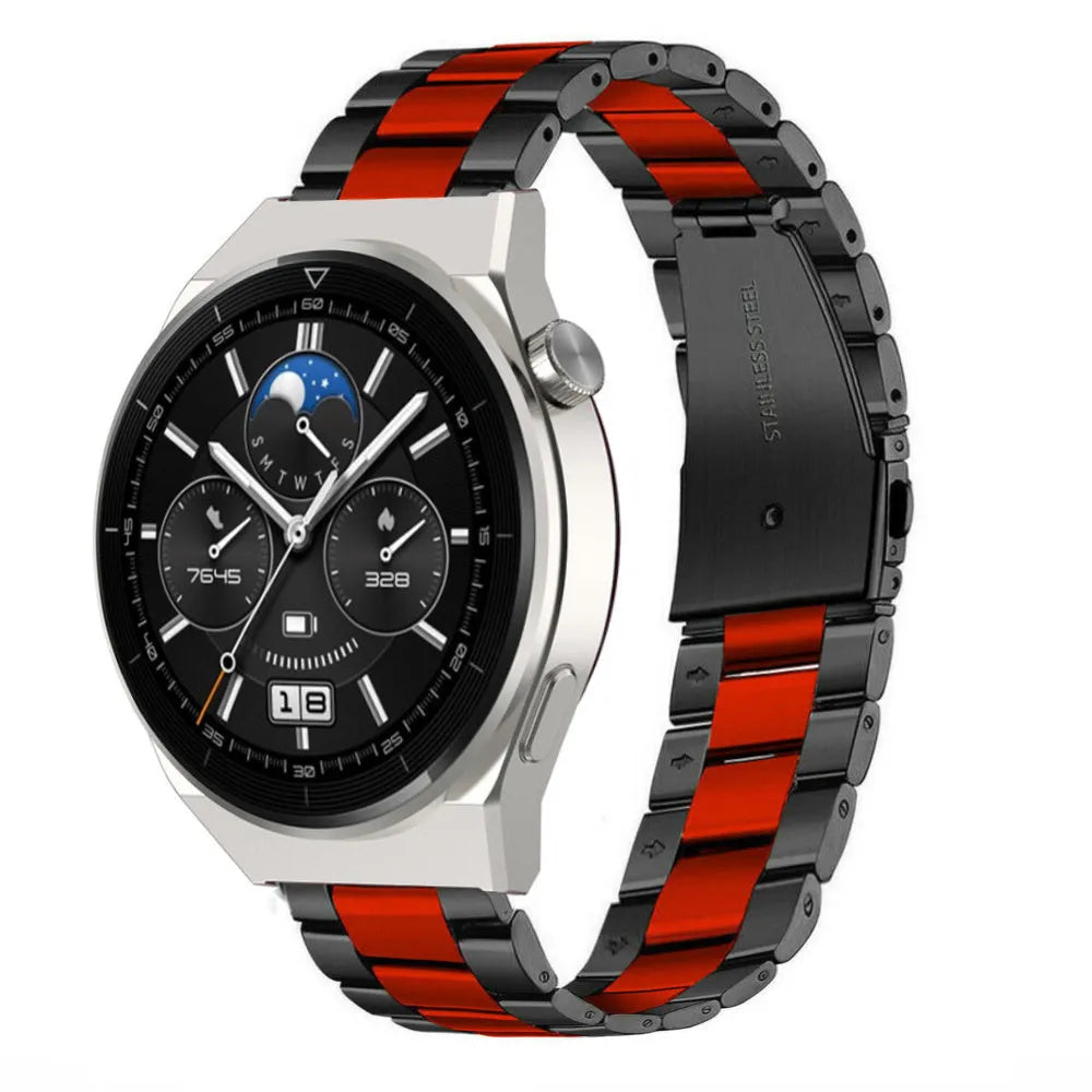 Steel Strap, black/red, on a watch, 3/4 front view