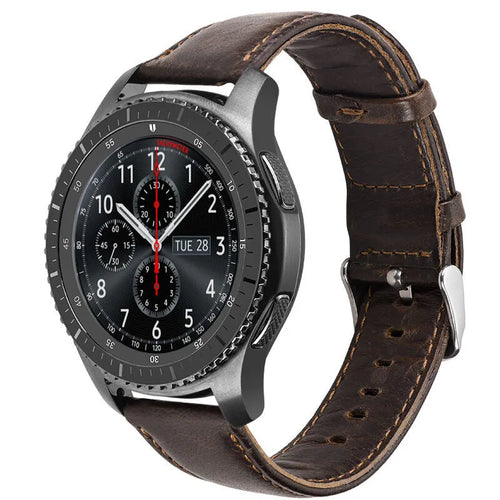 Leather Strap, dark brown, on a watch, 3/4 front view