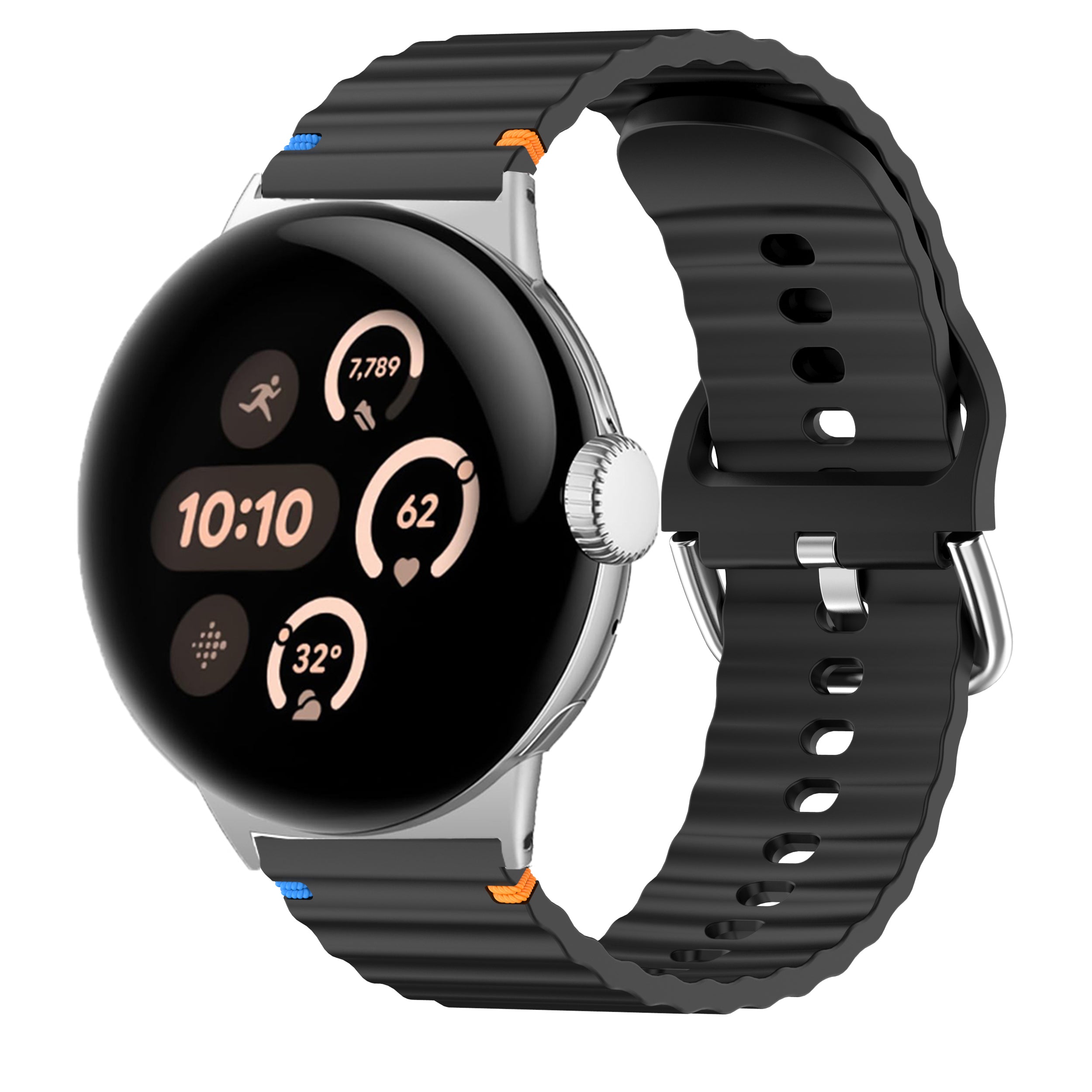 Google Pixel Watch 3 - 45mm Wave Silikonarmband (Schwarz)