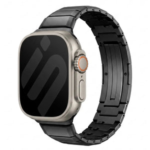 One Bead Titanium Strap, black, on a watch, 3/4 front view