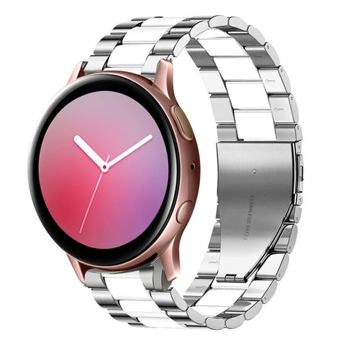 Steel Strap, silver/white, on a watch, 3/4 front view