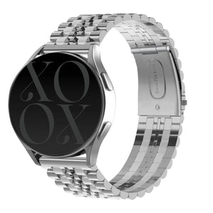 Steel Strap, silver, on a watch, 3/4 front view