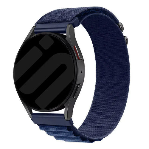Alpine Nylon Strap, blue, on a watch, 3/4 front view