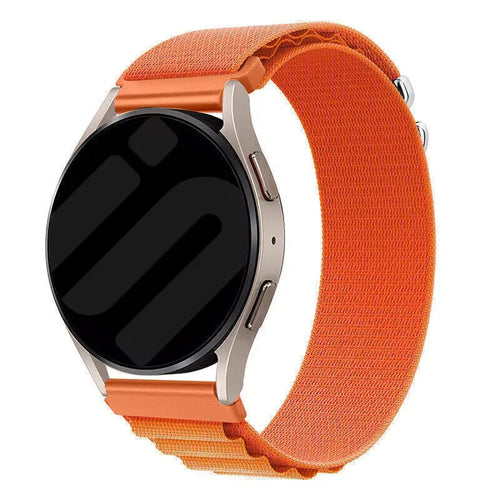 Alpine Nylon Strap, orange, on a watch, 3/4 front view