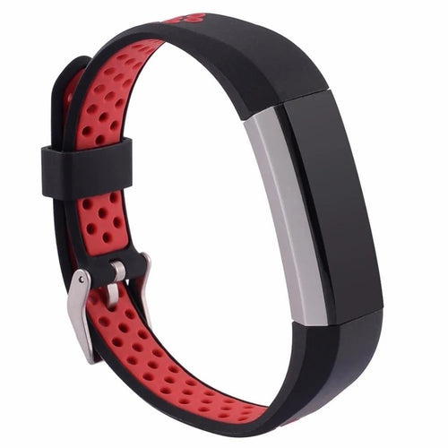 Silicone Sport Strap, black/red, on a watch, 3/4 front view