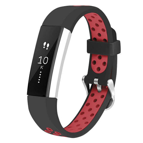 Silicone Sport Strap, black/red, on a watch, 3/4 front view