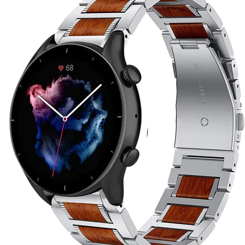 Wood Steel Strap, silver, on a watch, 3/4 front view