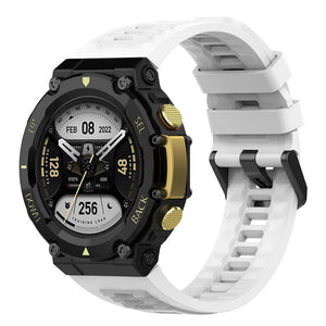 Silicone Strap, white, on a watch, 3/4 front view