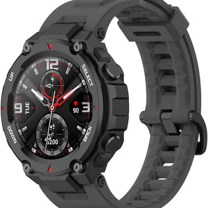Silicone Strap, dark grey, on a watch, 3/4 front view