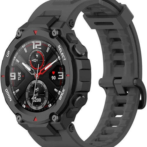 Silicone Strap, dark grey, on a watch, 3/4 front view