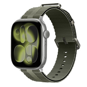 Silicone Active Strap, army green, on a watch, 3/4 front view