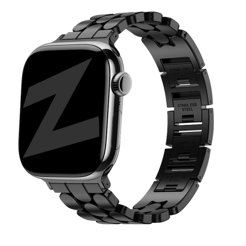 Steel Strap 'Oval', black, on a watch, 3/4 front view