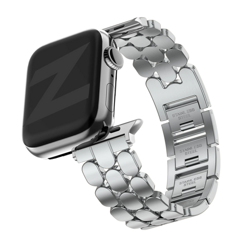 Steel Strap 'Oval', silver, on a watch, 3/4 front view