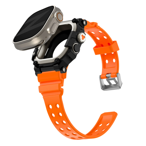 Bandz Apple Watch Ultra TPU band met case (oranje met titanium)
